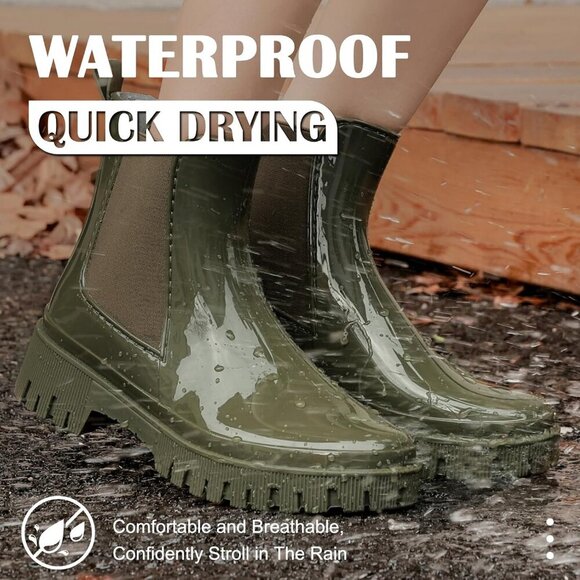 🆕  Green Rubber Rain Boots Women’s Waterproof PVC Ankle Booties Garden Work - Picture 5 of 7